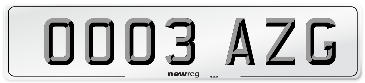 OO03 AZG Number Plate from New Reg
